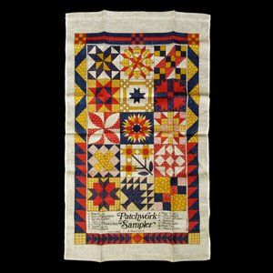 Vintage Kay Dee Handprints Linen Tea Towel 'Patchwork Sampler' Quilters